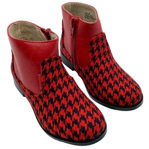 L'Amour Houndstooth Fashion Ankle Boot, Girls, Black & Red, Size Little Kid 9